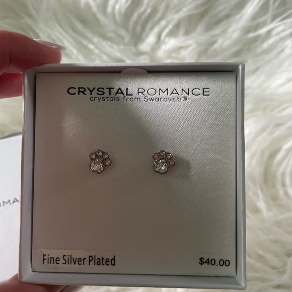 🐶 Crystal Romance🐶Paw Print Fine Silver Plated Earrings NWT - Picture 1 of 5